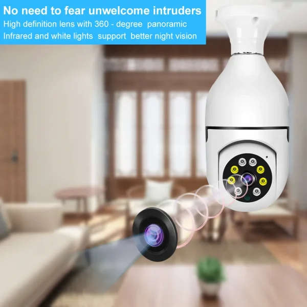 Saikiot Bulb Camera WIFI 2MP 4MP V380Pro Bulb Light Camera 360 E27 CCTV Security Ceiling Mount AC Power Security PTZ Bulb Camera