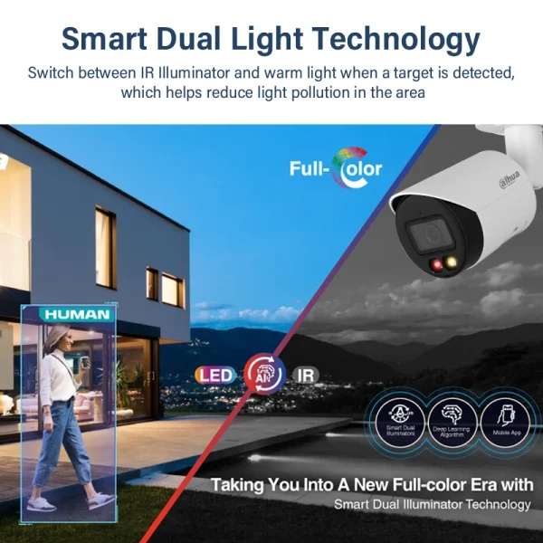 Dahua 4MP 8MP Full Color Bullet Camera With IR Warm Light Mic H.265+ Smart Human & Vehicle Detection HFW2449S-S-IL HFW2849S-S-IL