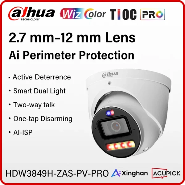 Dahua Xinghan WizColor 4K Ai Camera 2.7-12mm Motorized Zoom TiOC Smart Siren&Light Alarm SMD 4.0 Acupick 8MP HDW3849H-ZAS-PV-PRO