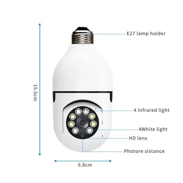 V380Pro 2MP Wifi Bulb E27 Surveillance Camera Color Night Vision 360° Rotating Automatic Human Tracking Two-way Talk Smart Home